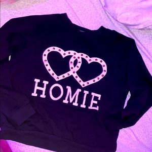 F21 Homie Heart w Gold Studs Crew neck Sweat shirt